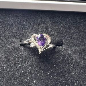 Sterling silver amethyst and moissanite size 9 ring